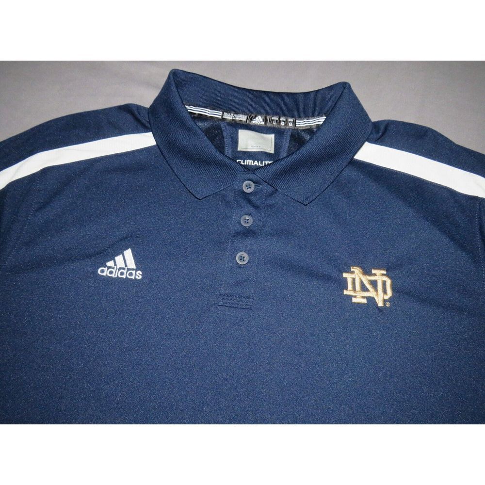 Men's Adidas ClimaLite 100% Polyester Notre Dame Navy Blue Polo Golf Shirt Large
